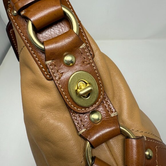 COACH 10615 Brown Leather Carly Slouchy Hobo Bag Tan Brass - Picture 4 of 10
